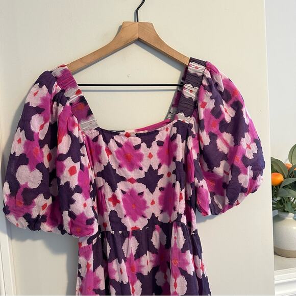 Banjanan Pink Purple Block Printed Ikat Cotton Square Neck Mini Dress Small - Picture 13 of 13